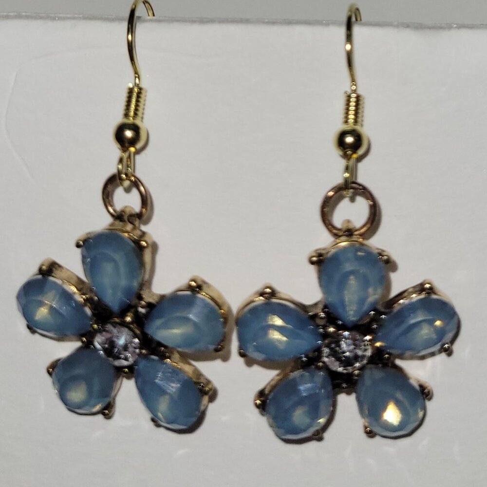 Blue Rhinestone Earrings with Rhinestone Center - Picture 4 of 4